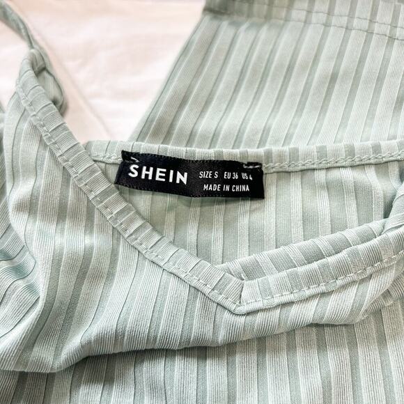 NWOT SHEIN Green Ribbed Bodycon Slip Dress Women’s Small Spaghetti Strap Midi - Picture 4 of 6